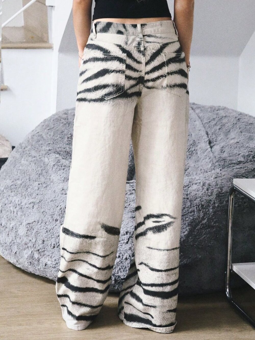 Multicolor Casual Women's Loose Straight Leg Gradient Zebra Print Jeans